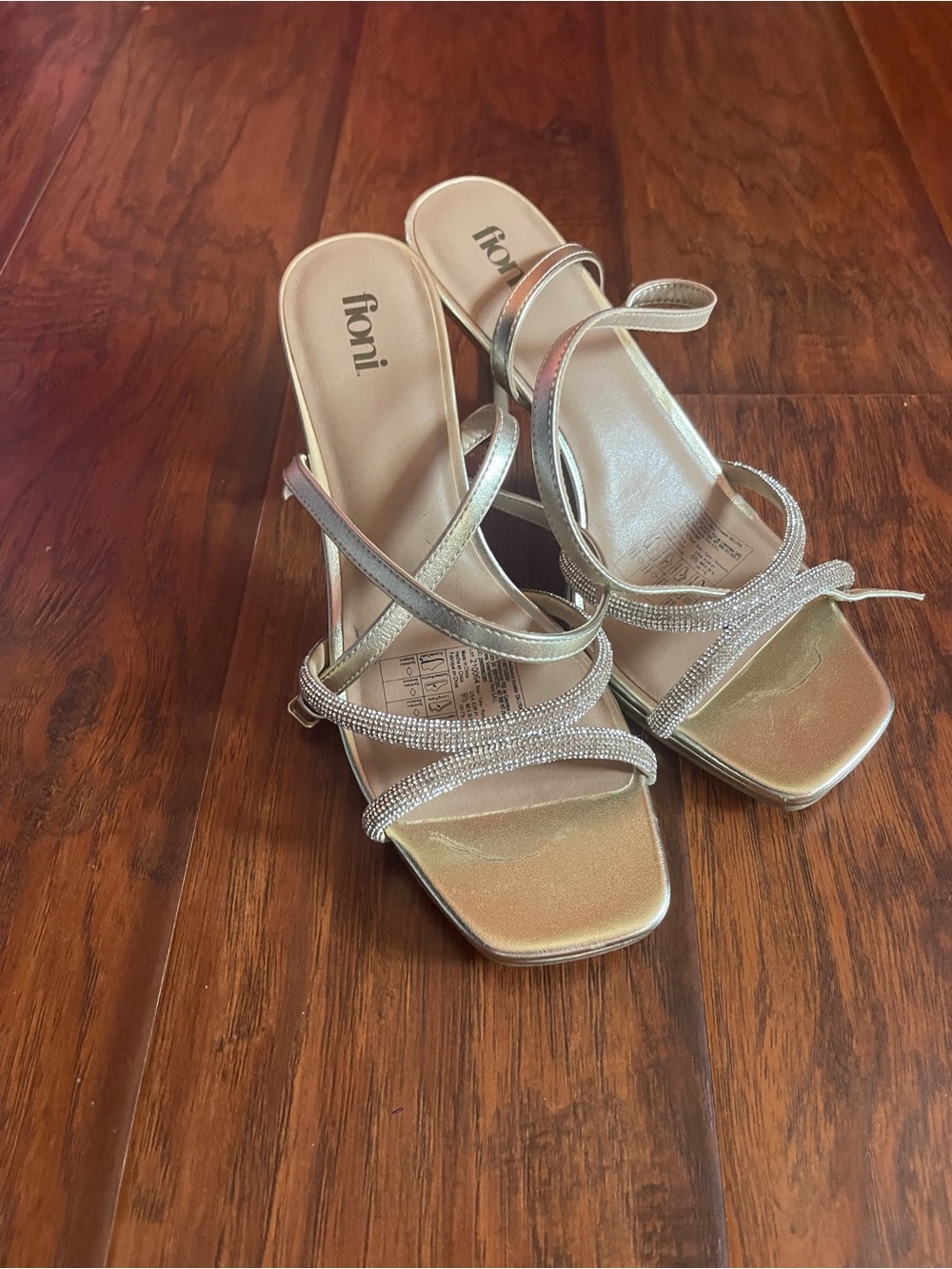 FIONI Clothing Champagne Gold Rhinestone Strappy Block Heel Sandals